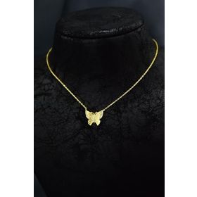 Papatya Silver 925 Ayar Gümüş Gold Kaplama Zirkon Taşlı Desenli Kelebek Kolye