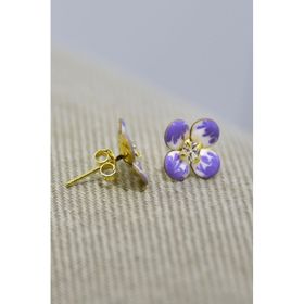 Papatya Silver 925 Ayar Gümüş Gold Kaplama Zirkon Taşlı Etnik Desenli Lila Mineli Yonca Küpe