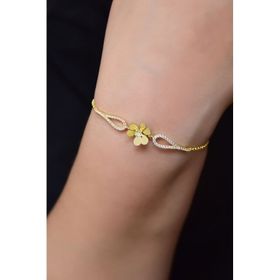 Papatya Silver 925 Ayar Gümüş Gold Kaplama Zirkon Taşlı Frezya Çiçeği Bileklik
