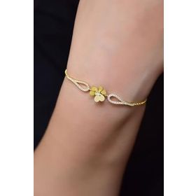 Papatya Silver 925 Ayar Gümüş Gold Kaplama Zirkon Taşlı Frezya Çiçeği Bileklik