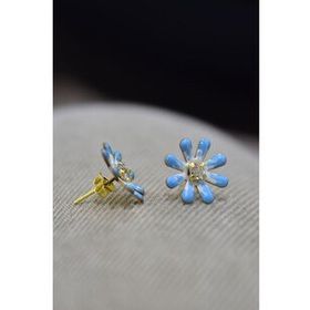 Papatya Silver 925 Ayar Gümüş Gold Kaplama Zirkon Taşlı Mavi Mineli Papatya Halka Küpe