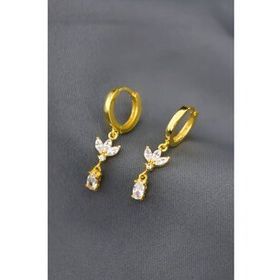 Papatya Silver 925 Ayar Gümüş Gold Kaplama Zirkon Taşlı Sallantılı Tasarım Halka Küpe