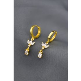 Papatya Silver 925 Ayar Gümüş Gold Kaplama Zirkon Taşlı Sallantılı Tasarım Halka Küpe