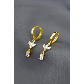 Papatya Silver 925 Ayar Gümüş Gold Kaplama Zirkon Taşlı Sallantılı Tasarım Halka Küpe
