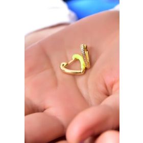 Papatya Silver 925 Ayar Gümüş Gold Kaplama Zirkon Taşlı Sarı Mineli Kalp Küpe