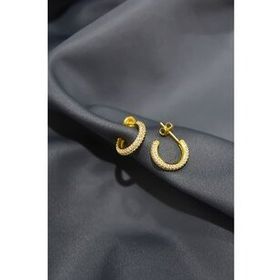 Papatya Silver 925 Ayar Gümüş Gold Kaplama Zirkon Taşlı Tamtur Çivili Küpe