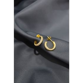 Papatya Silver 925 Ayar Gümüş Gold Kaplama Zirkon Taşlı Tamtur Çivili Küpe