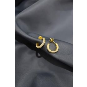 Papatya Silver 925 Ayar Gümüş Gold Kaplama Zirkon Taşlı Tamtur Çivili Küpe