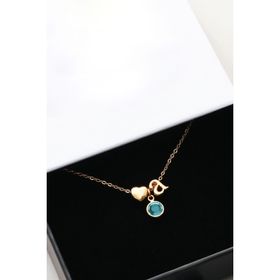 Papatya Silver 925 Ayar Gümüş Gold Mini Üç Boyutlu A Harfi Kalp Doğum Taşlı Kolye