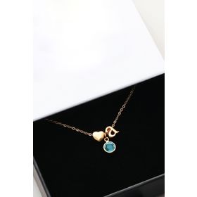 Papatya Silver 925 Ayar Gümüş Gold Mini Üç Boyutlu A Harfi Kalp Doğum Taşlı Kolye