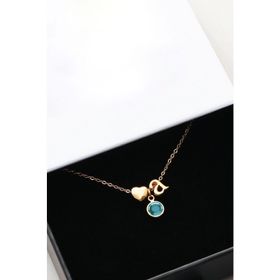 Papatya Silver 925 Ayar Gümüş Gold Mini Üç Boyutlu A Harfi Kalp Doğum Taşlı Kolye