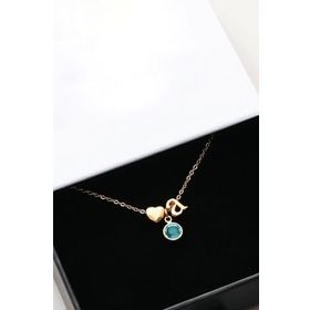 Papatya Silver 925 Ayar Gümüş Gold Mini Üç Boyutlu A Harfi Kalp Doğum Taşlı Kolye