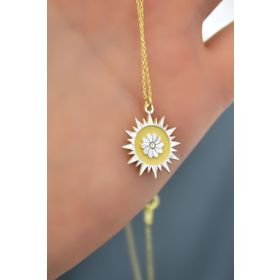Papatya Silver 925 Ayar Gümüş Gold Rodyum Kaplama Fulya Çiçeği Güneş Plaka Kolye