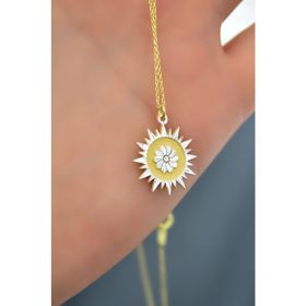 Papatya Silver 925 Ayar Gümüş Gold Rodyum Kaplama Fulya Çiçeği Güneş Plaka Kolye