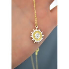 Papatya Silver 925 Ayar Gümüş Gold Rodyum Kaplama Fulya Çiçeği Güneş Plaka Kolye