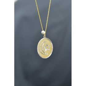 Papatya Silver 925 Ayar Gümüş Gold Rodyum Kaplama İncili Ay Yıldız Plaka Kolye