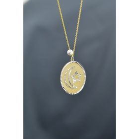Papatya Silver 925 Ayar Gümüş Gold Rodyum Kaplama İncili Ay Yıldız Plaka Kolye