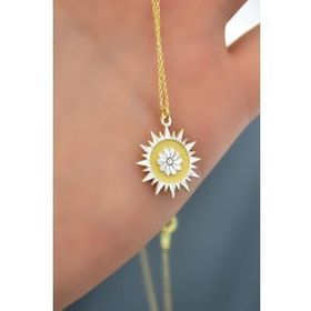 Papatya Silver 925 Ayar Gümüş Gold Rodyum Kaplama İncili Fulya Çiçeği Güneş Plaka Kolye