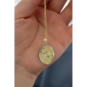 Papatya Silver 925 Ayar Gümüş Gold Rodyum Kaplama İncili Stars Plaka Kolye