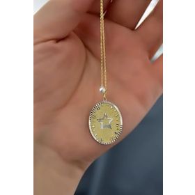 Papatya Silver 925 Ayar Gümüş Gold Rodyum Kaplama İncili Stars Plaka Kolye