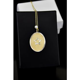 Papatya Silver 925 Ayar Gümüş Gold Rodyum Kaplama İncili Yıldız Plaka Kolye
