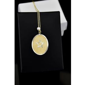 Papatya Silver 925 Ayar Gümüş Gold Rodyum Kaplama İncili Yıldız Plaka Kolye