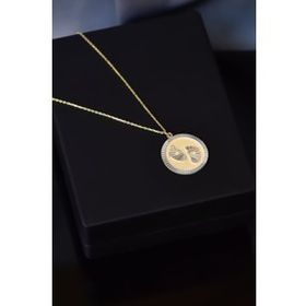 Papatya Silver 925 Ayar Gümüş Gold Rodyum Kaplama Kalemli Zirkon Taşlı Plaka Bebek Ayak İzi Kolye