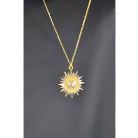 Papatya Silver 925 Ayar Gümüş Gold Rodyum Kaplama Kelebek Kristal Kesim Güneş Plaka Kolye