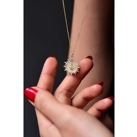 Papatya Silver 925 Ayar Gümüş Gold Rodyum Kaplama Kutup Yıldızı Plaka Kolye