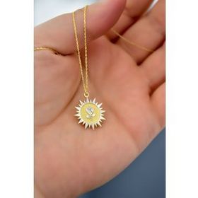 Papatya Silver 925 Ayar Gümüş Gold Rodyum Kaplama Lale Kristal Kesim Güneş Plaka Kolye