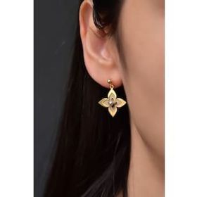 Papatya Silver 925 Ayar Gümüş Gold Rodyum Kaplama Lilyum Çiçeği Çivili Top Sallantılı Küpe