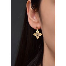 Papatya Silver 925 Ayar Gümüş Gold Rodyum Kaplama Lilyum Çiçeği Çivili Top Sallantılı Küpe