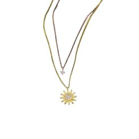 Papatya Silver 925 Ayar Gümüş Gold Rose Kaplama Zirkon Taşlı Asansörlü Tektaş ve Güneş Kolye