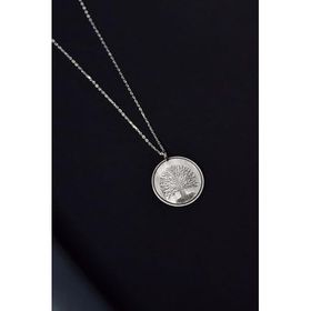 Papatya Silver 925 Ayar Gümüş Hayat Ağacı Çizimli Plaka Kolye