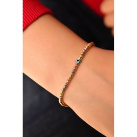 Papatya Silver 925 Ayar Gümüş İkişer Sıra Üç Renk Kaplama Dorika Toplu Gözlü Kadın Bileklik
