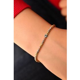 Papatya Silver 925 Ayar Gümüş İkişer Sıra Üç Renk Kaplama Dorika Toplu Gözlü Kadın Bileklik