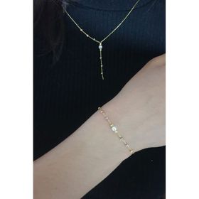 Papatya Silver 925 Ayar Gümüş İncili Dorika Toplu Bileklik Kolye Set
