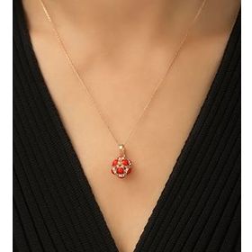 Papatya Silver 925 Ayar Gümüş Kırmızı Top Küre Kolye
