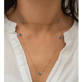 Papatya Silver 925 Ayar Gümüş Mavi Cam Göz Zincir Kolye