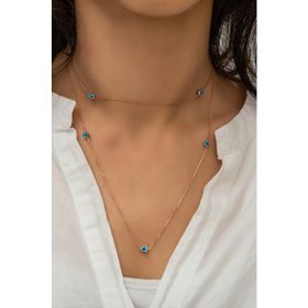 Papatya Silver 925 Ayar Gümüş Mavi Cam Göz Zincir Kolye