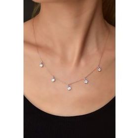Papatya Silver 925 Ayar Gümüş Mineli Gözlü Yuvarlak Zirkon Taşlı Sallantılı Kolye