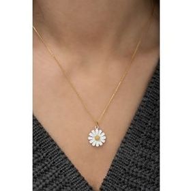 Papatya Silver 925 Ayar Gümüş Nano Mineli Altın Kaplama Özel Tasarım Papatya Kolye