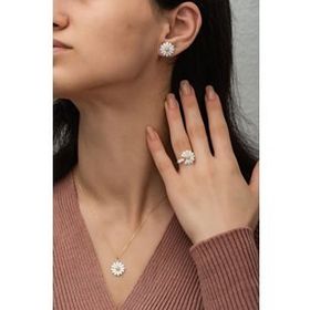Papatya Silver 925 Ayar Gümüş Nano Mineli Özel Tasarım Altın Kaplama Papatya Set