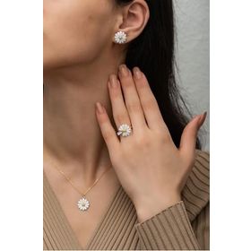 Papatya Silver 925 Ayar Gümüş Nano Mineli Özel Tasarım Altın Kaplama Papatya Set