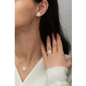 Papatya Silver 925 Ayar Gümüş Özel Tasarım Altın Kaplama Mineli Papatya Set