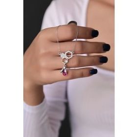 Papatya Silver 925 Ayar Gümüş Özel Tasarım Pembe Taşlı Petek Arı Kadın Rodyum Kolye