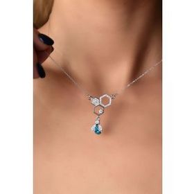 Papatya Silver 925 Ayar Gümüş Özel Tasarım Taşlı Petek Arı Kadın Gümüş Kolye