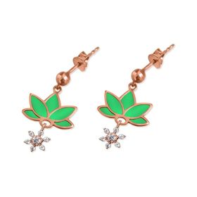 Papatya Silver 925 Ayar Gümüş Parlayan Rüya Serisi Tasarım Ebruli Cam Boyalı Yeşil Lotus Kartenesi Küpe