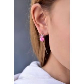 Papatya Silver 925 Ayar Gümüş Pembe Taşlı Kelebek Mineli Çivili Küpe
