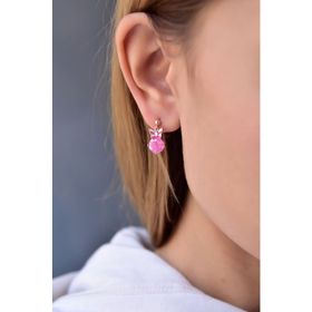 Papatya Silver 925 Ayar Gümüş Pembe Taşlı Kelebek Mineli Çivili Küpe